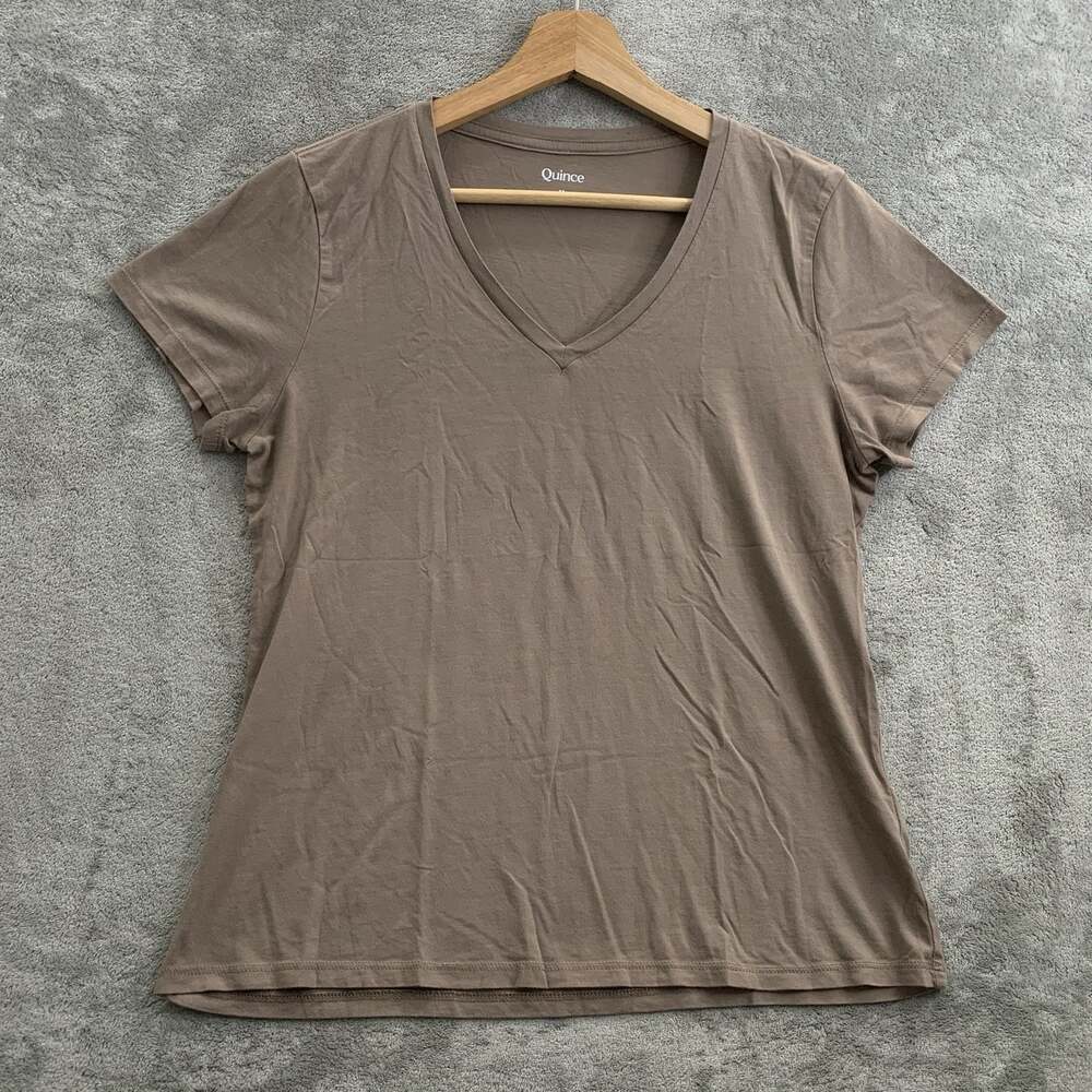 Quince T-Shirt Womens Medium V-Neck Brown Basic Cotton Modal Essential Tee